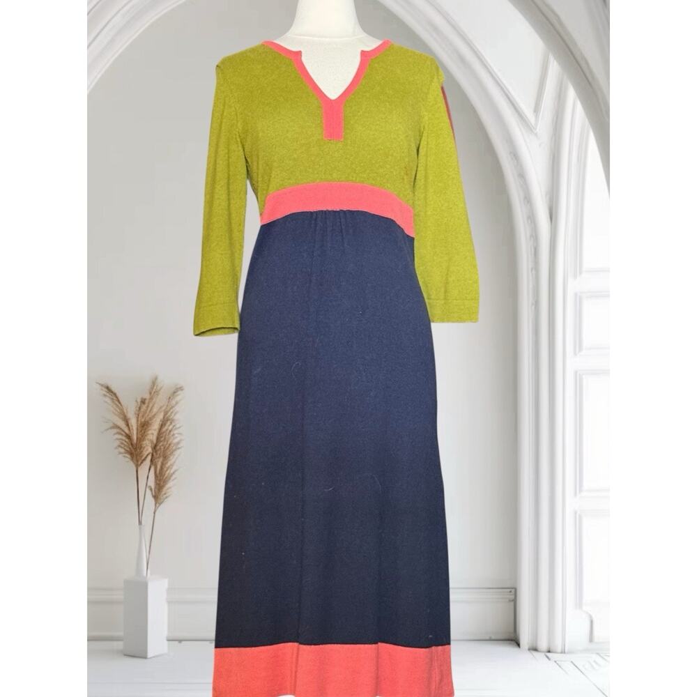 Boden Colorblock Knit Dress UK 14L US 10L Green Black 3/4‎ Sleeve Career Casual